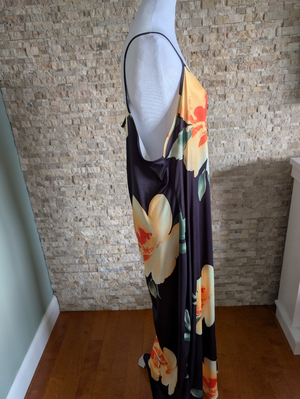 Women Plus Size Summer Floral Spaghetti Strap Maxi Dress Black Graphic Print 4XL image 2